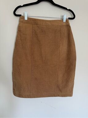 VTG Emporio Gitano Brown Leather Mini Skirt Sz 7/8 Western Chic Minimalist Y2K